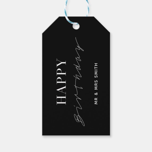 Étiquettes-cadeau Personnalisé "Joyeux anniversaire" Noir (Devant)
