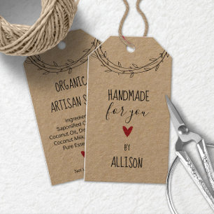 Étiquettes-cadeau Personnalisé Mignon "Fabriqué à la main pour vous"