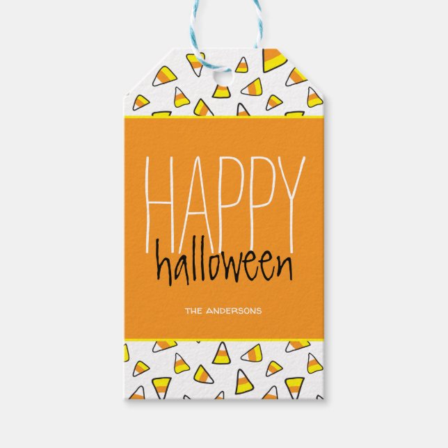 Étiquettes-cadeau Personnalisé Motif de Corne de bonbons Happy Hallo (Devant)