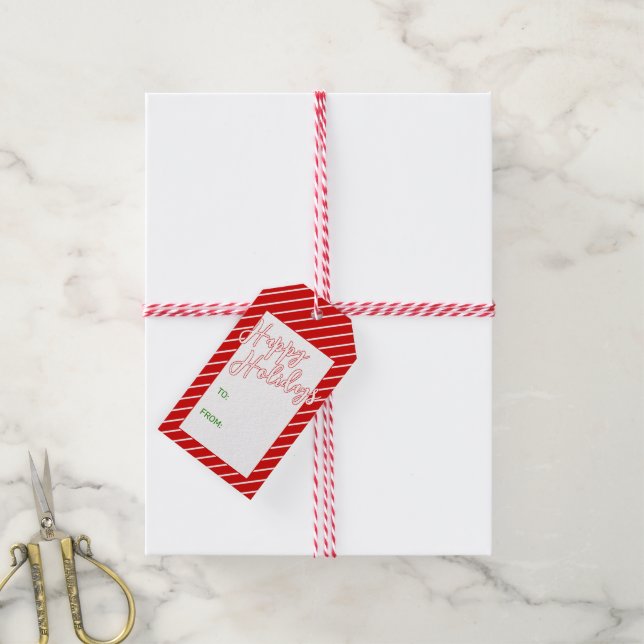 Étiquettes-cadeau Personnalisé Simple Chic Blancs Motif Sur Rouge (Avec de la ficelle)