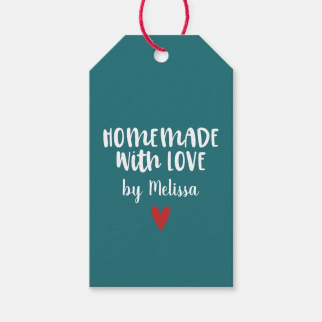 Étiquettes-cadeau Personnalisé Turquoise Fait Maison Avec Coeur D'Am (Devant)