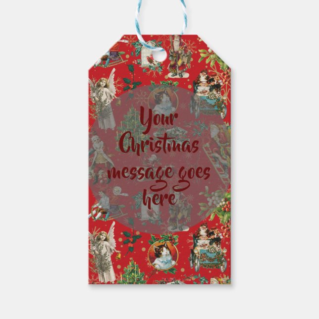 Étiquettes-cadeau Personnalisé Vintage rétro Noël Festif Rouge (Devant)