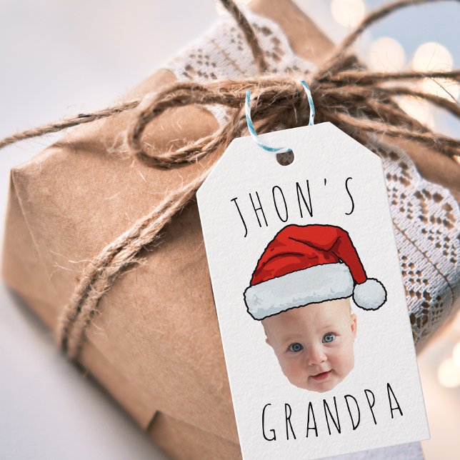 Étiquettes-cadeau Personnalisé Visage bébé Père Noël Chapeau Photo d (Créateur téléchargé)
