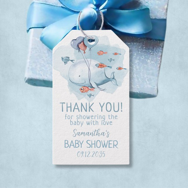 Étiquettes-cadeau Personnalisé Whale Boy Baby shower Participants Me (Custom Whale Boy Baby Shower Guests Thank You Gift Tags
)