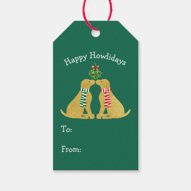 Étiquettes-cadeau Personnalisé Xmas Golden Retrievers Kissing Mistle (Devant)