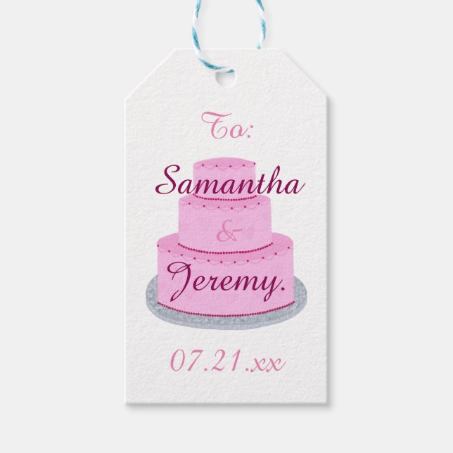 Étiquettes cadeau personnalisées Gâteau rose avec  (Devant)
