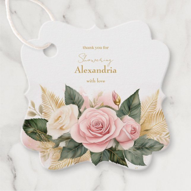 Étiquettes Cadeau Personnaliser la Fête des mariées rose roses (Devant)