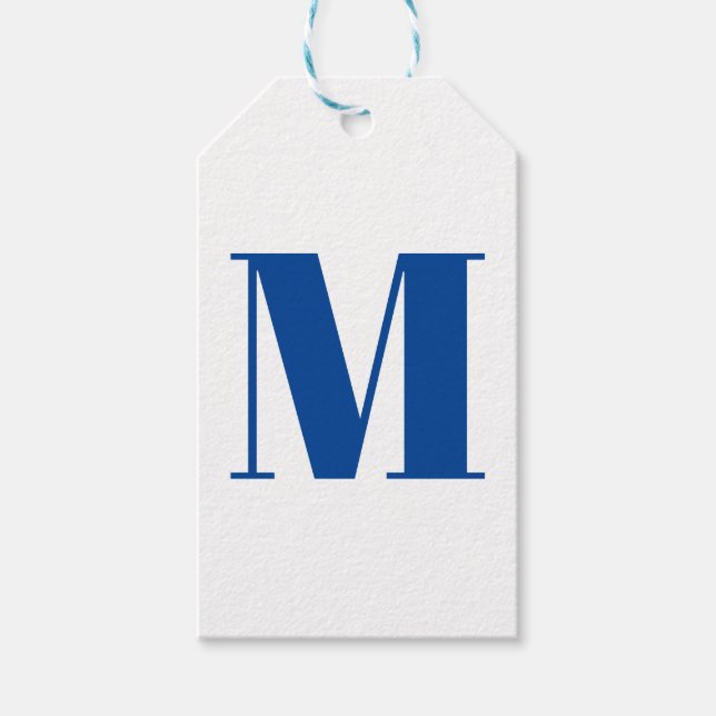 Étiquettes-cadeau Personnaliser monogramme initial bleu blanc (Devant)