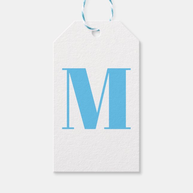 Étiquettes-cadeau Personnaliser monogramme initial bleu clair blanc (Devant)