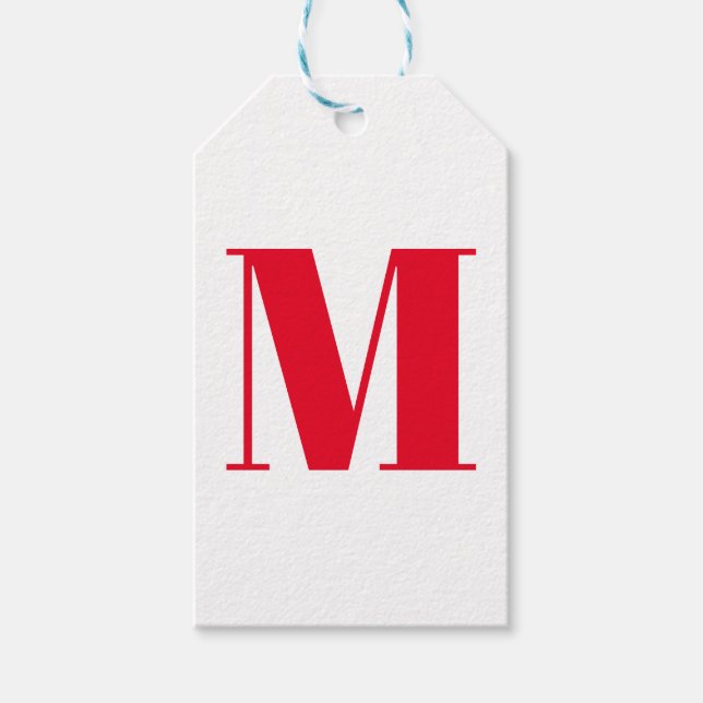 Étiquettes-cadeau Personnaliser monogramme rouge initial blanc (Devant)