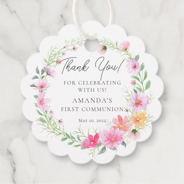 Étiquettes Cadeau Pétales délicates Première Communion sainte (Dos)