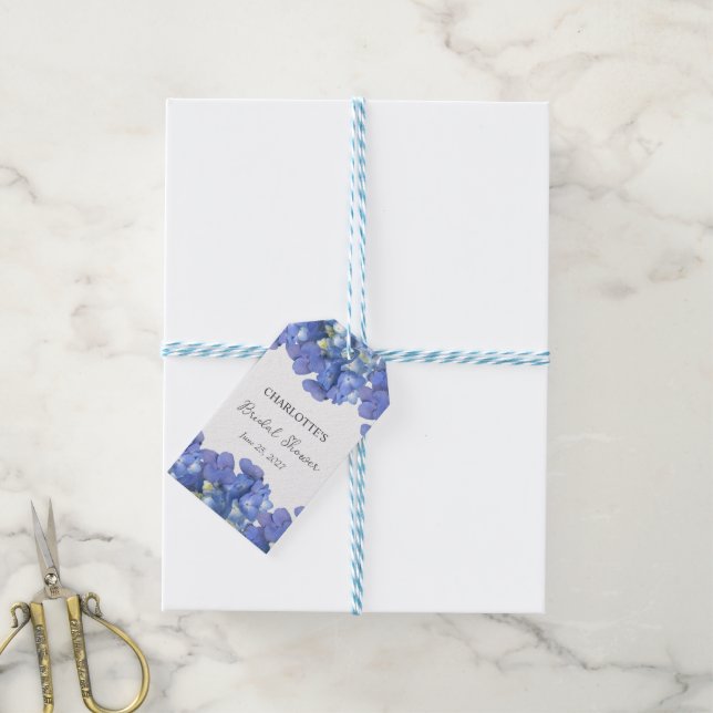 Étiquettes-cadeau Pétales d'hortensia bleus Shower de mariage person (Avec de laficelle)