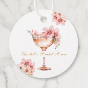Étiquettes Cadeau Pétales d'Or Rose et Cocktail Prosecco