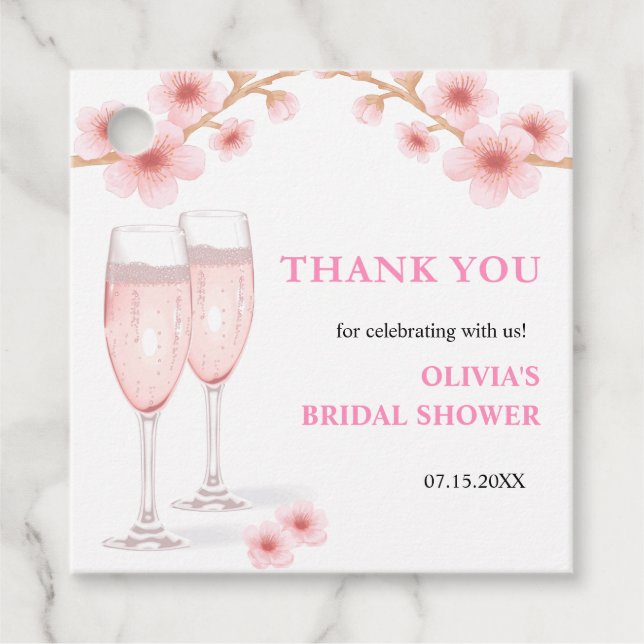 Étiquettes Cadeau Pétales et Prosecco Fête des mariées Florale Merci (Devant)