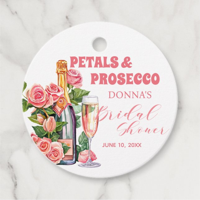 Étiquettes Cadeau Pétales et Prosecco Fleurs et Roses Shower de Mari (Devant)