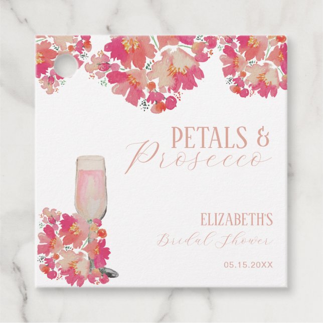 Étiquettes Cadeau Pétales et Prosecco Fleurs Rose pour Enterrement d (Devant)