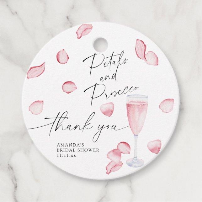 Étiquettes Cadeau Pétales et Prosecco - Merci pour la baby shower (Devant)