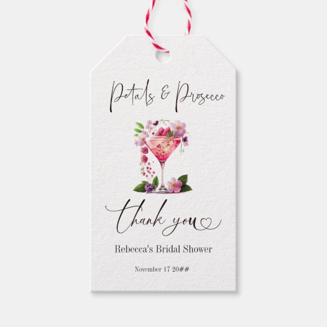 Étiquettes-cadeau Pétales et Prosecco Rose Pâle Fleurs Mariage (Devant)