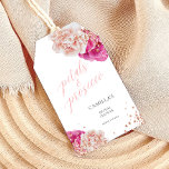 Étiquettes-cadeau Pétales et scénario Prosecco floral rose étincelan<br><div class="desc">Cette étiquette cadeau de douche nuptiale élégante avec des caractéristiques de script "pétales et poursuites" personnalisées et design d'aquarelle élégant avec roses roses roses et détails de bulle de parties scintillant d'or rose.</div>