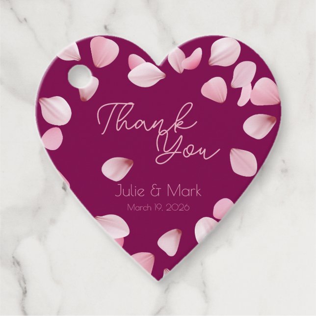 Étiquettes Cadeau Pétales roses romantiques Merci Mariage (Devant)