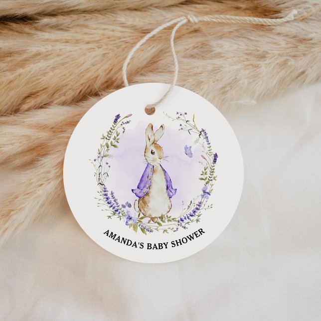 Étiquettes Cadeau Peter Rabbit Baby shower violet (Créateur téléchargé)