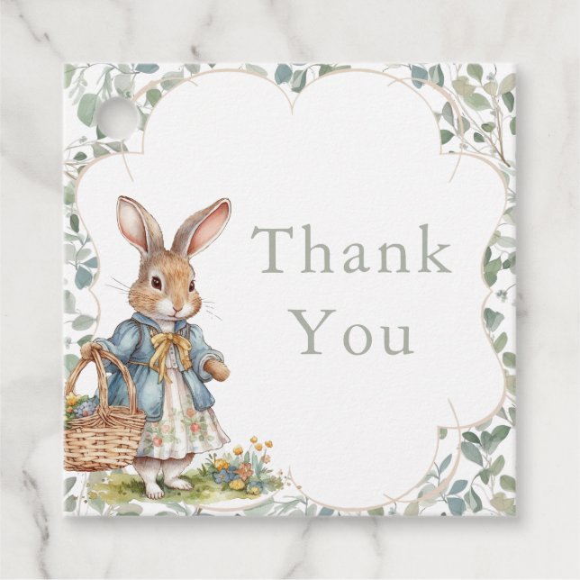 Étiquettes Cadeau Peter Rabbit fille Baby shower Merci (Devant)