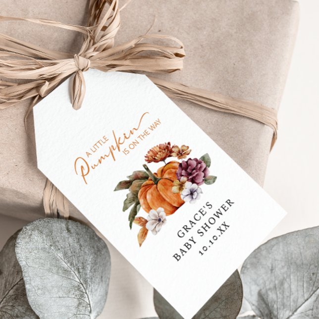 Étiquettes-cadeau Petit Baby shower Citrouille (Fall In Love With Baby Pumpkin Gift Tag)