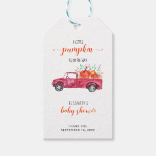 Étiquettes-cadeau Petit Baby shower Citrouille Camion Rouge Automne 