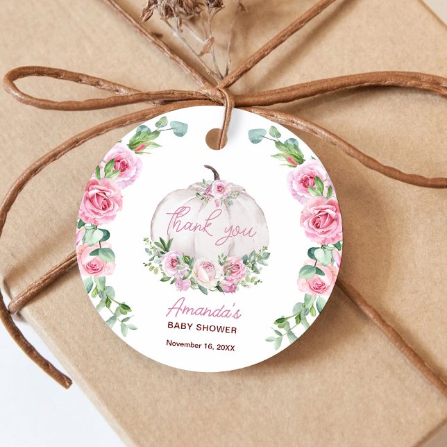 Étiquettes Cadeau Petit Baby shower Citrouille rose (Créateur téléchargé)