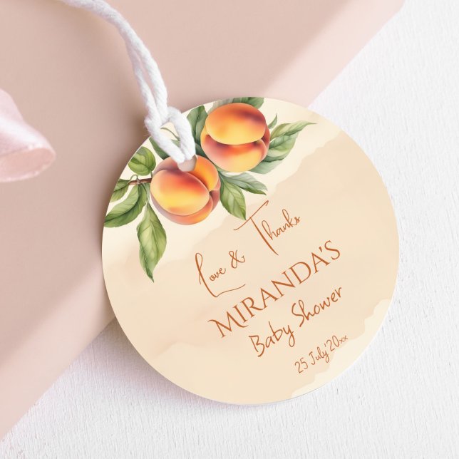 Étiquettes Cadeau Petit baby shower de pêche doux merci pour (Sweet little peach baby shower thank you favor tags personalized favor tags)