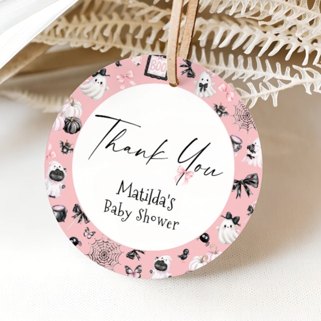 Étiquettes Cadeau Petit Baby shower d'Halloween rose Boo (Créateur téléchargé)