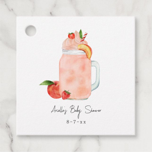 Étiquettes Cadeau Petit Baby shower Fruit Smoothie Fille Peach (Devant)