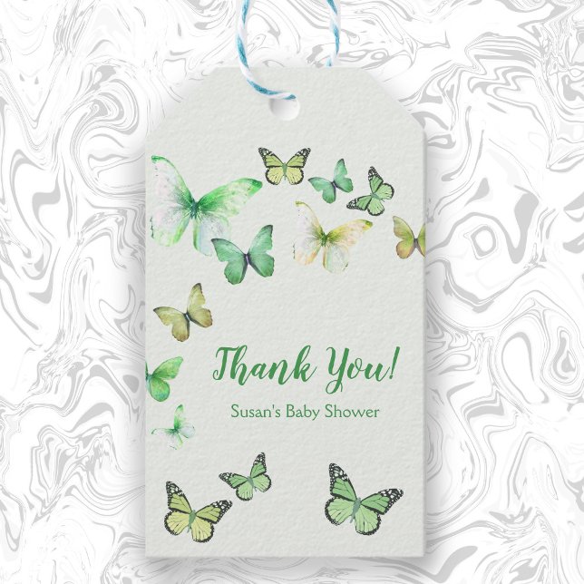 Étiquettes-cadeau Petit Baby shower papillon Unisex vert (Créateur téléchargé)