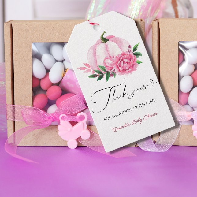 Étiquettes-cadeau Petit Baby shower Rustique rose-rose-blanc Citroui (Créateur téléchargé)