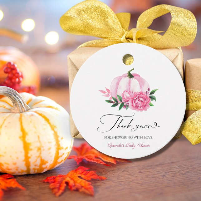 Étiquettes Cadeau Petit Baby shower Rustique rose-rose-blanc Citroui (Créateur téléchargé)