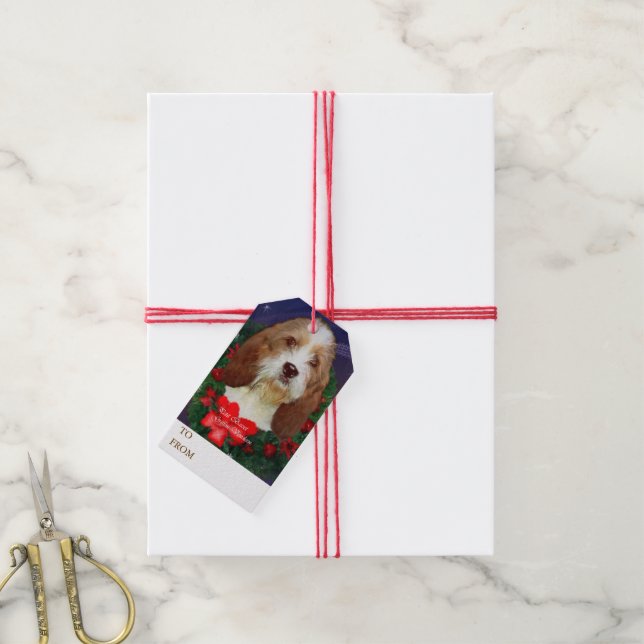 Étiquettes-cadeau Petit Basset Noël (Avec de la ficelle)
