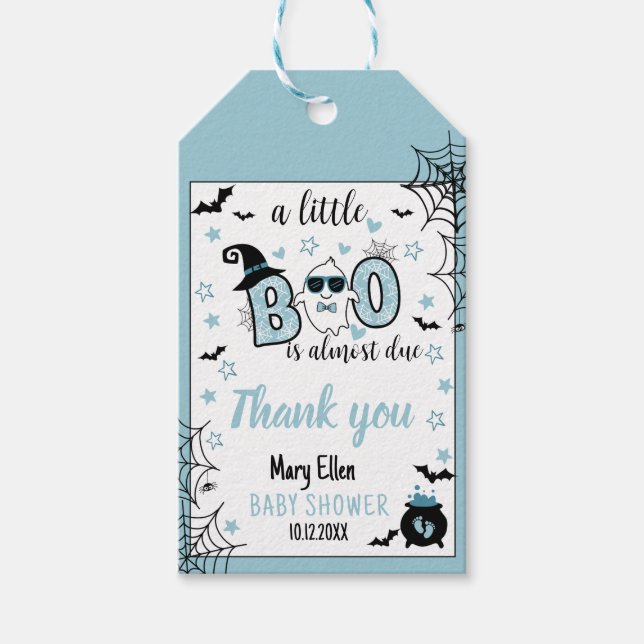 ÉTIQUETTES-CADEAU PETIT BOO BLUE HALLOWEEN BABY SHOWER MERCI (Devant)