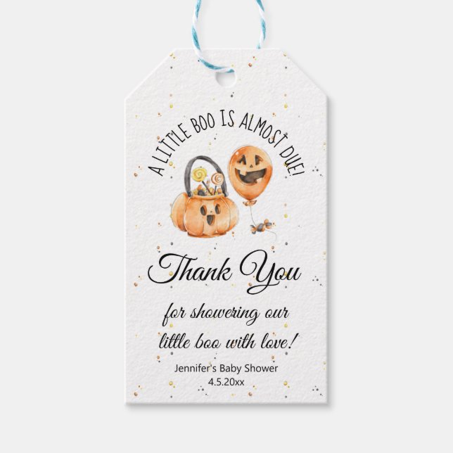 Étiquettes-cadeau petit boo, chic baby shower halloween merci (Devant)