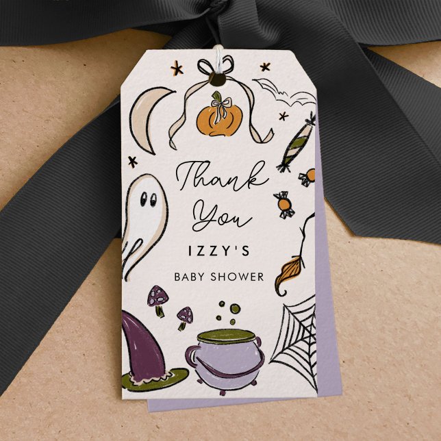 Étiquettes-cadeau Petit Boo Merci pour la Baby Shower d'Halloween (Our Little Boo is Almost Due Halloween Illustrations Baby Shower Thank You Gift Tags)