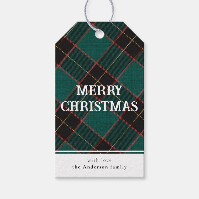 Étiquettes-cadeau Petit Buffle vert simple Plaid Joyeux Noël (Devant)