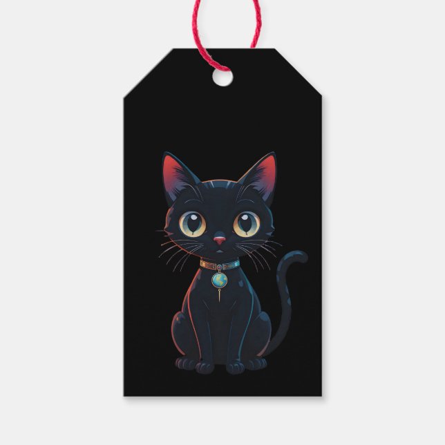 Étiquettes-cadeau Petit Chat Noir Effrayant (Devant)