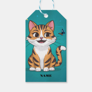Étiquettes-cadeau Petit chaton mignon assis avec un arrière - plan b