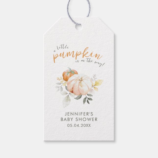 Étiquettes-cadeau Petit Citrouille Automne Automne Baby shower d'aqu (Devant)