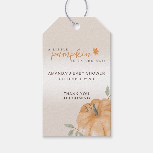 Étiquettes-cadeau Petit Citrouille Automne Baby shower d'automne Mer (Devant)