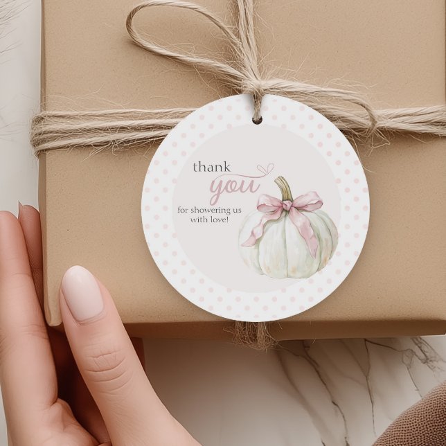 Étiquettes Cadeau Petit Citrouille blanc rose Pois Merci (Créateur téléchargé)