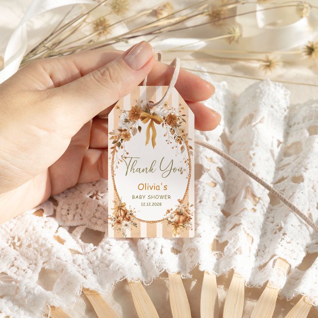 Étiquettes-cadeau Petit Citrouille Bow Merci de Baby shower Floral (Créateur téléchargé)
