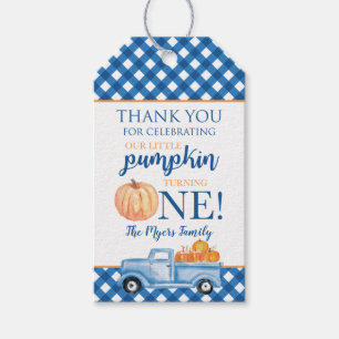 Étiquettes-cadeau Petit Citrouille Camion bleu automne premier cadea