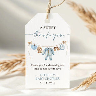 Étiquettes-cadeau Petit Citrouille Fall Blue Boy Baby shower Favoris