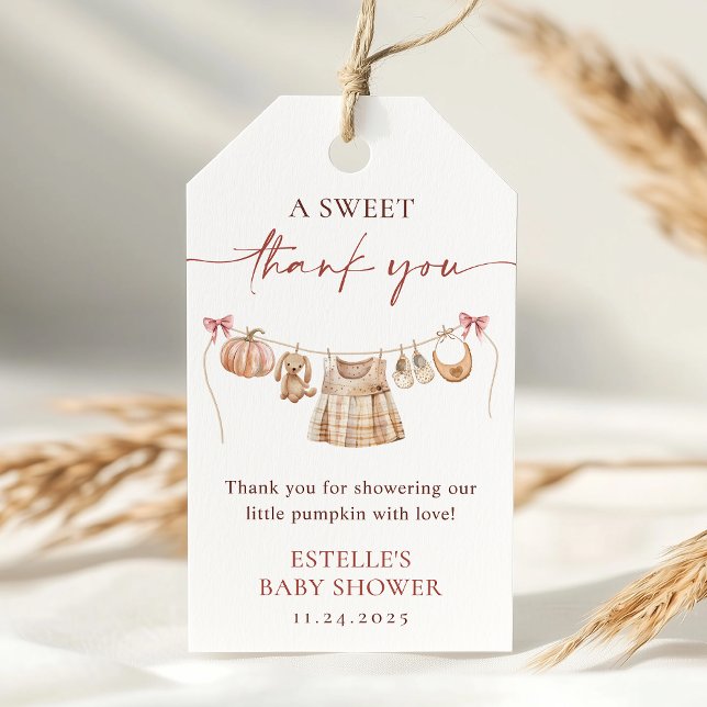 Étiquettes-cadeau Petit Citrouille Fall Rose fille Baby shower Favor (Créateur téléchargé)