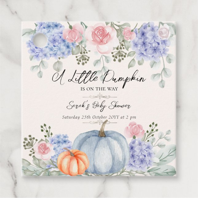 Étiquettes Cadeau Petit Citrouille floral Halloween Baby shower d'au (Devant)
